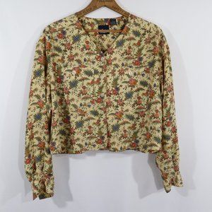 Vtg 90s Liz Claiborne Lizsport Floral Crop Blouse L